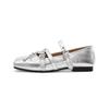 8929-9 Silver single shoes women's bow Mary Jane women's shoes cross-buckle strap flat ballet shoes