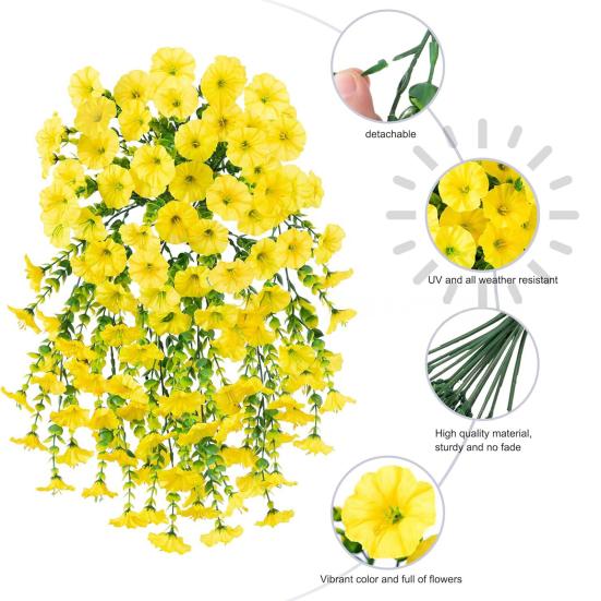Искусственные подвесные цветы петунии Устойчивые к УФ-лучам Искусственные растения Уличная поддельная петуния в полоску Весенне-летний декор для каминной полки, двери, крыльца, патио