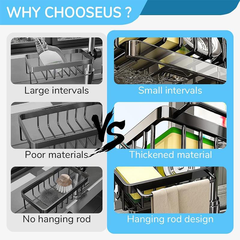 Кухонная раковина из нержавеющей стали, сушилка для губки, держатель для крана, вешалка для полотенец, полка-органайзер, кухонные принадлежности, держатель для слива раковины