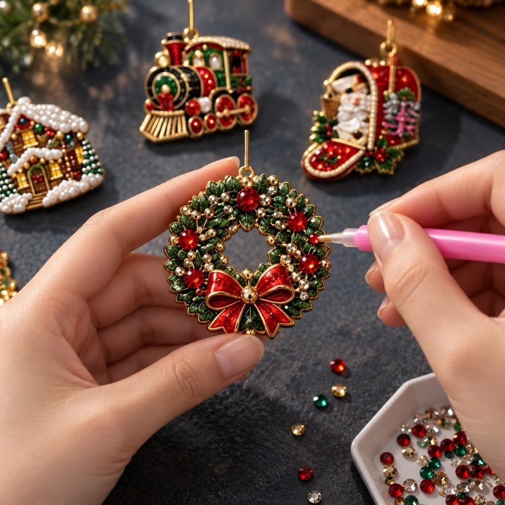 6pcs/set Metal Chain Suncatcher Craft Kit 3D Pearl Beads DIY Pendant Kit Christmas Festival