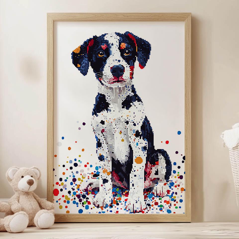 Poster with a Dog In a Colorful Mosaic Poster with a Dog In a Colorful Mosaic, 30X40 Cm, Gold Aluminum Frame, 230 Gsm Matte Paper