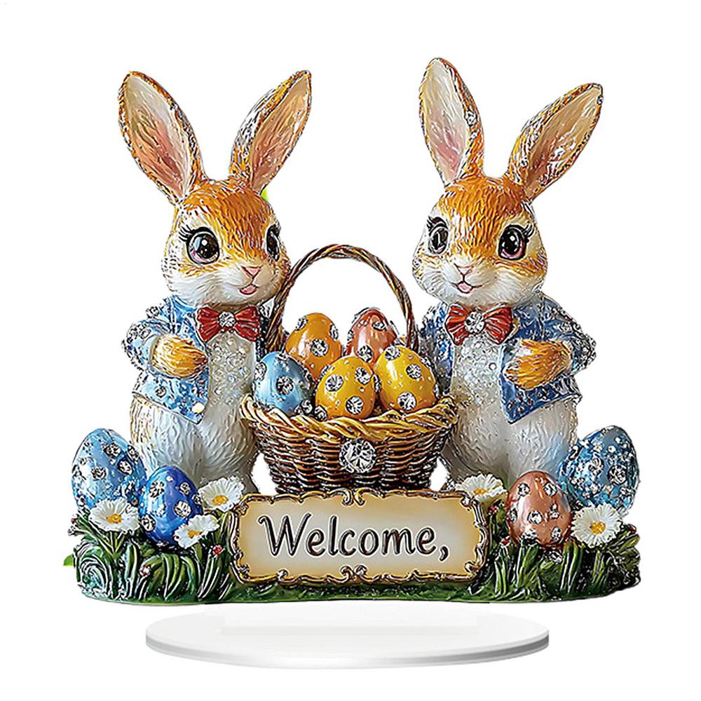 Easter 2D Flat Decoration Acrylic Statue Egg Bunny Easter Decor for Desk Spring Easter Stand Figure Indoor Home Decoration