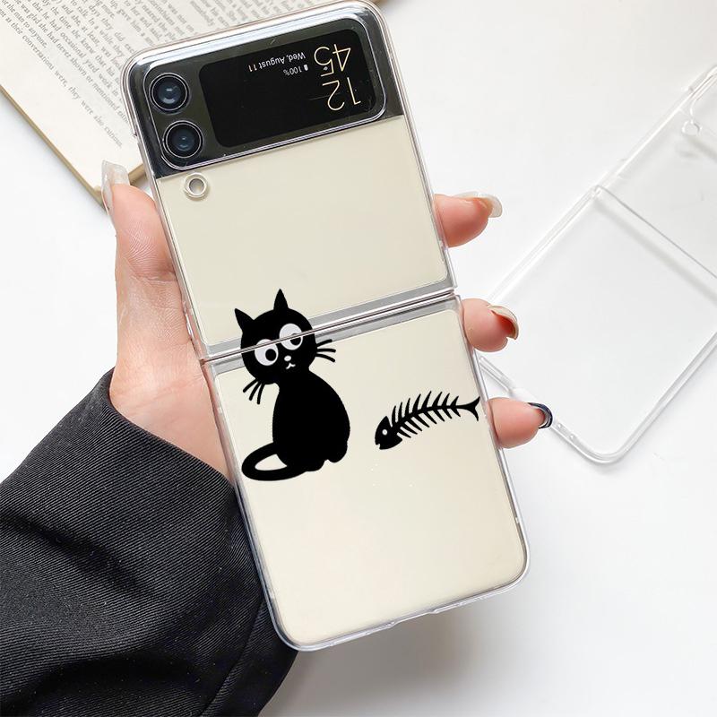 Забавный Черный Кот Модный Чехол для Телефона Samsung Galaxy Z Flip 3 4 5 6 7 Жесткий Складной Z Flip4 Прозрачный ПК Чехол-Защита Подарок