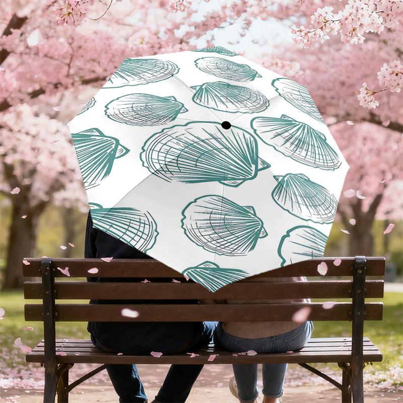 1PC Seashell Pattern Umbrella-8-Rib Reinforced Portable Folding Travel Suitable for All Seasons Outdoor Daily Use-G390