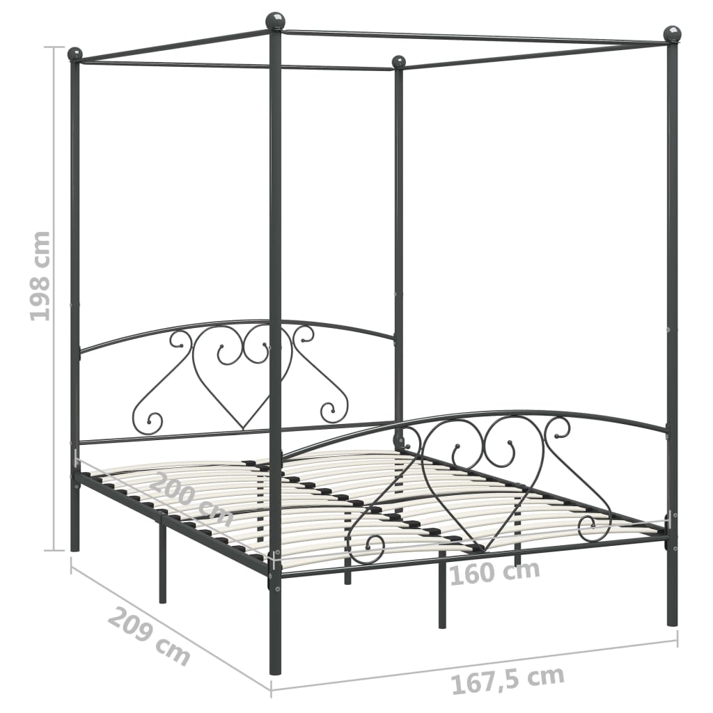 vidaXL Himmelbett-Gestell Grau Metall 160 x 200 cm