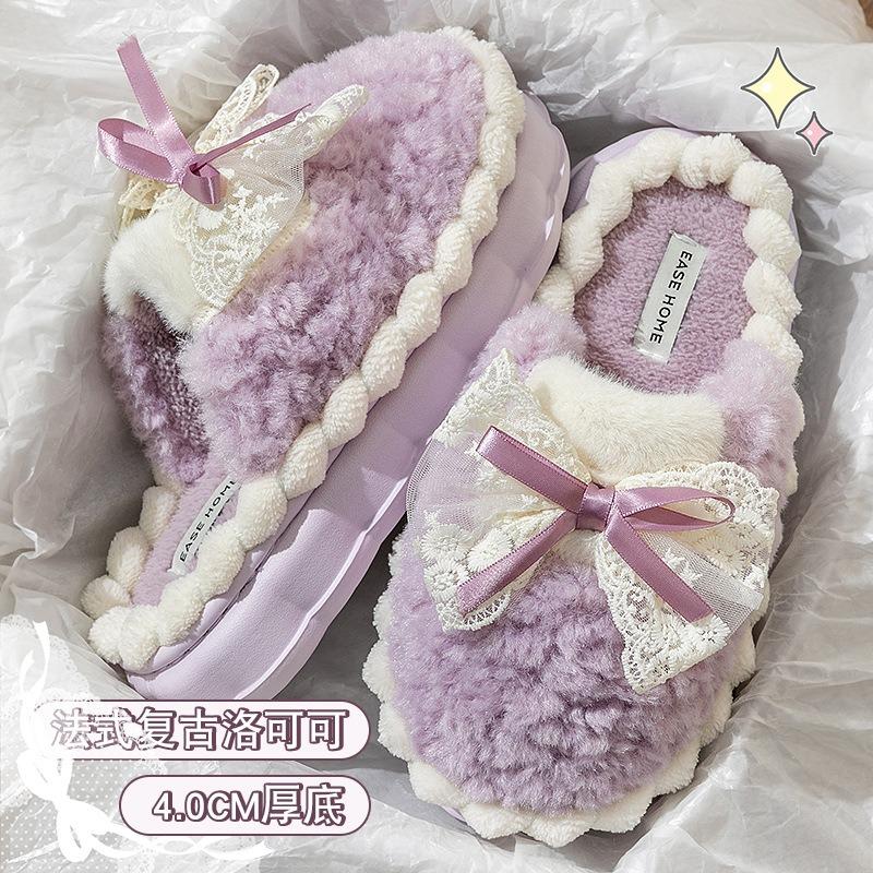 Хлопковые тапочки женские зимние новые домашние комнатные толстая подошва нескользящие теплые плюшевые тапочки женские