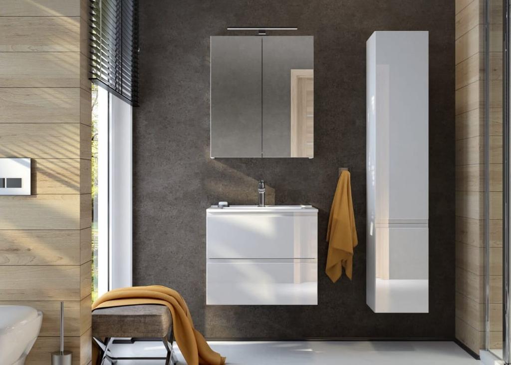Szafka łazienkowa 60x50 cm wisząca biały połysk z blatem Modus
