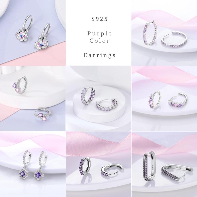 Purple Zircon Hoop Earrings 925 Silver U-shaped Liquid Metal Love Heart Fashion Earrings For Women Jewelry
