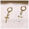 [R6344] - Golden White 'Cléopatra' Steel Designer Hoop Earrings - 14 Mm - 30x11 Mm (cross)
