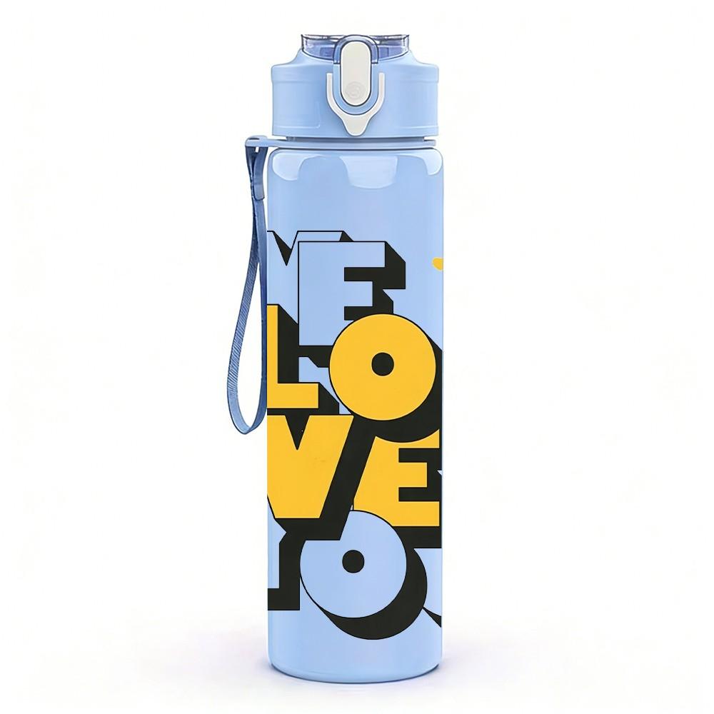 1PC We Love You Bold Retro Slogan Lettering 750ml Color Plastic Sports Water Bottle Leakproof Flip Straw Lid Suitable for Sports Office Home Use