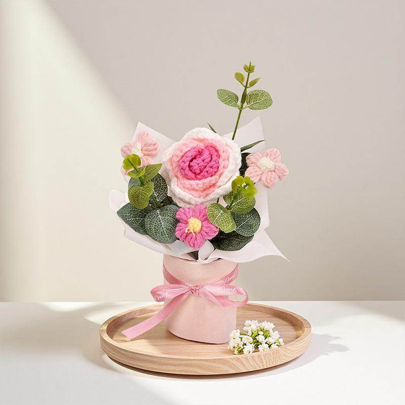 1 шт. Роза Элегантный подарок ручной работы Искусственный цветок Вечный Вязаный День святого Валентина Пышный Романтический букет Сделай сам 20x14 см