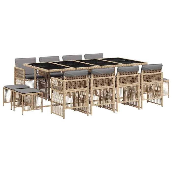 VidaXL Ensemble à Manger de Jardin avec Coussins 13 pcs, Table et Chaises à Dossier Rabattable, Meubles d'Extérieur Patio 3210984