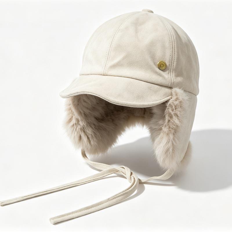 Women S Retro Suede Trapper Hat Winter Warm Ear Flap Cap Metal Label Simple Cold Protection