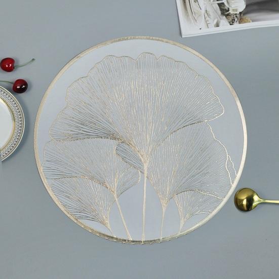 Круглый термостойкий коврик для столовых приборов с дизайном листьев гинкго, золотой, серебряный защитный коврик для стола, противоожоговой изолированный коврик для тарелок для домашней столовой, свадебной кухни