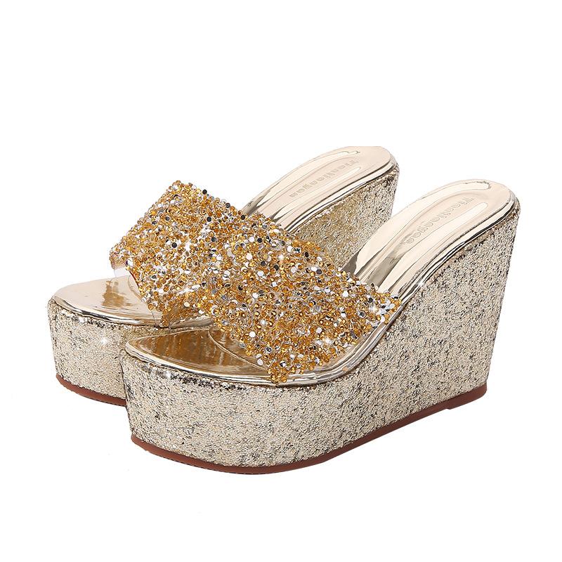 Женские сандалии на очень высоком каблуке «рыбий рот», новые летние модные женские туфли с пайетками на танкетке, модные повседневные женские туфли на одной платформе