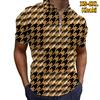 Casual Lapel T-shirt Young Men's Fashion Zipper T-shirt Short Sleeve T-shirt Men's 3D Golden Chain Print T Shirt