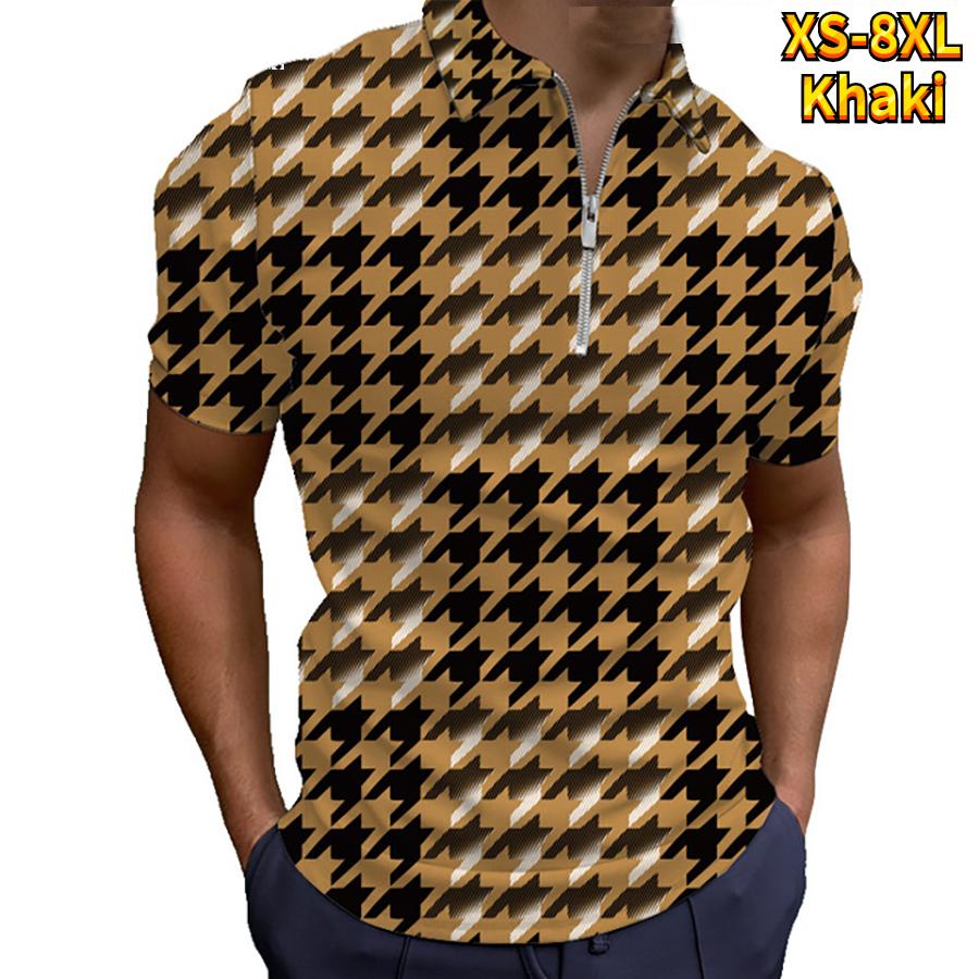 Casual Lapel T-shirt Young Men's Fashion Zipper T-shirt Short Sleeve T-shirt Men's 3D Golden Chain Print T Shirt