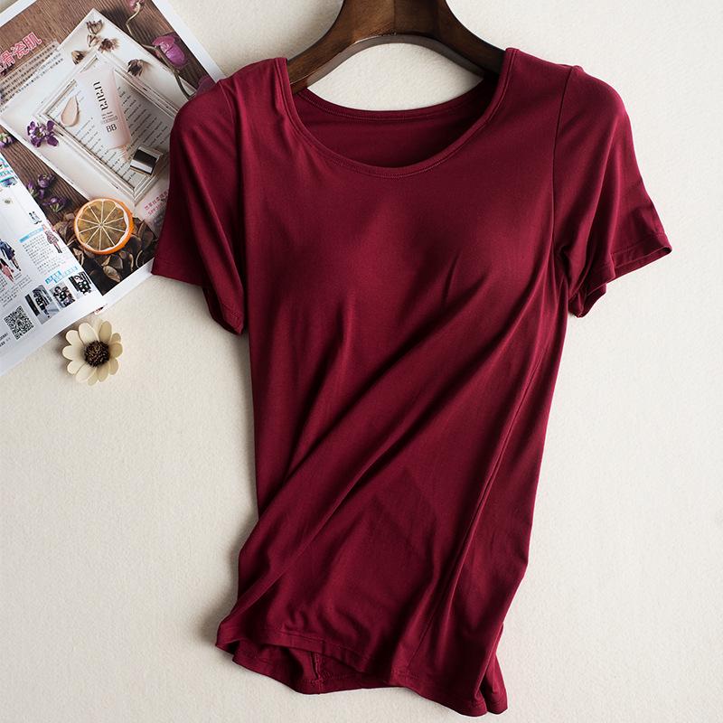 Спортивная футболка для йоги с короткими рукавами и встроенными подушечками — беспроводная, бюстгальтер не нужен — идеально подходит для лета и осени.