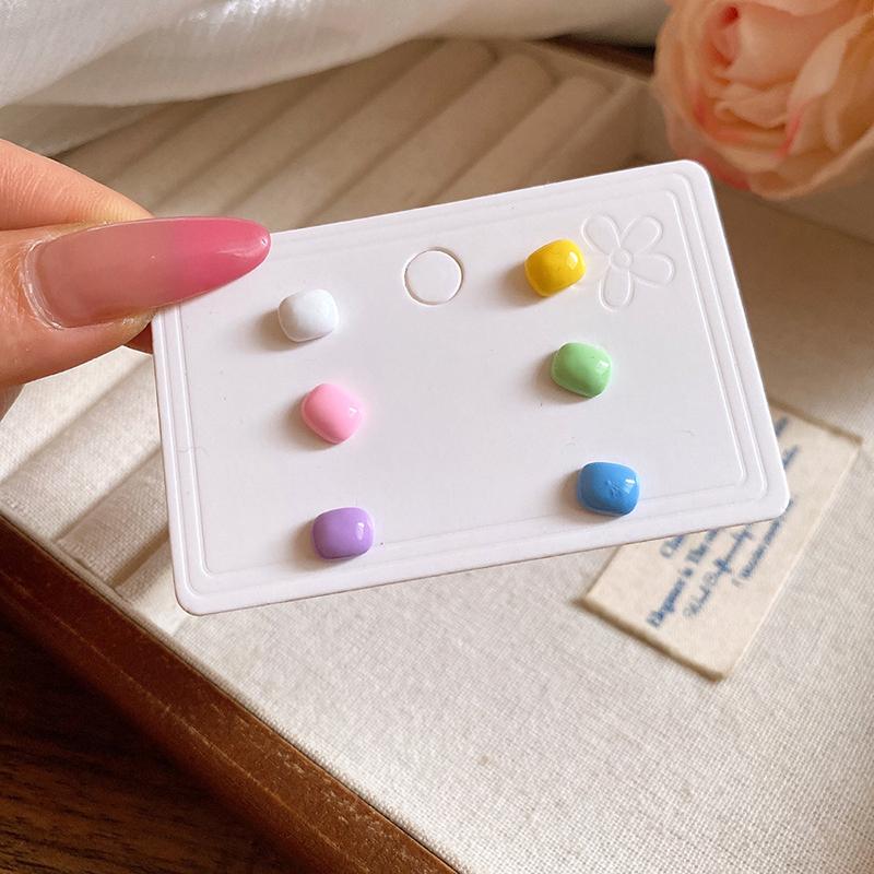 6Pcs Colorful Bean Stud Earrings for Women Exquisite Sweet Silver Needle Ear Studs Set Minimalist Casual Versatile Jewelry Gift
