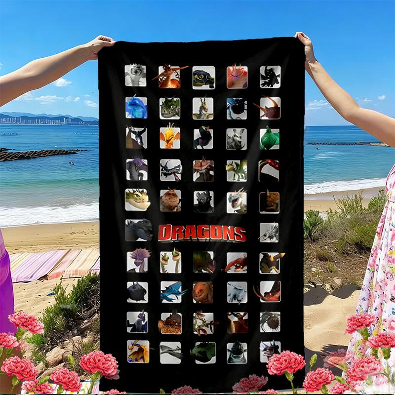 How to Train Your Dragon Print Beach Towel, Versatile Lightweight Absorbent Beach Towel for Pool Surf Yoga Bathroom, Perfect Birthday Holiday Gift