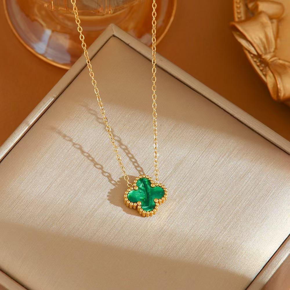 Ladies' Titanium Steel Colorful Lucky Clover Necklace Non Fading Clavicular Chain