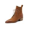2024 New Women Boots Ankle Boots Thick High Heels Genuine Leather Shoes Woman Mature Office Lady Autumn Winter Lace-up Shoes