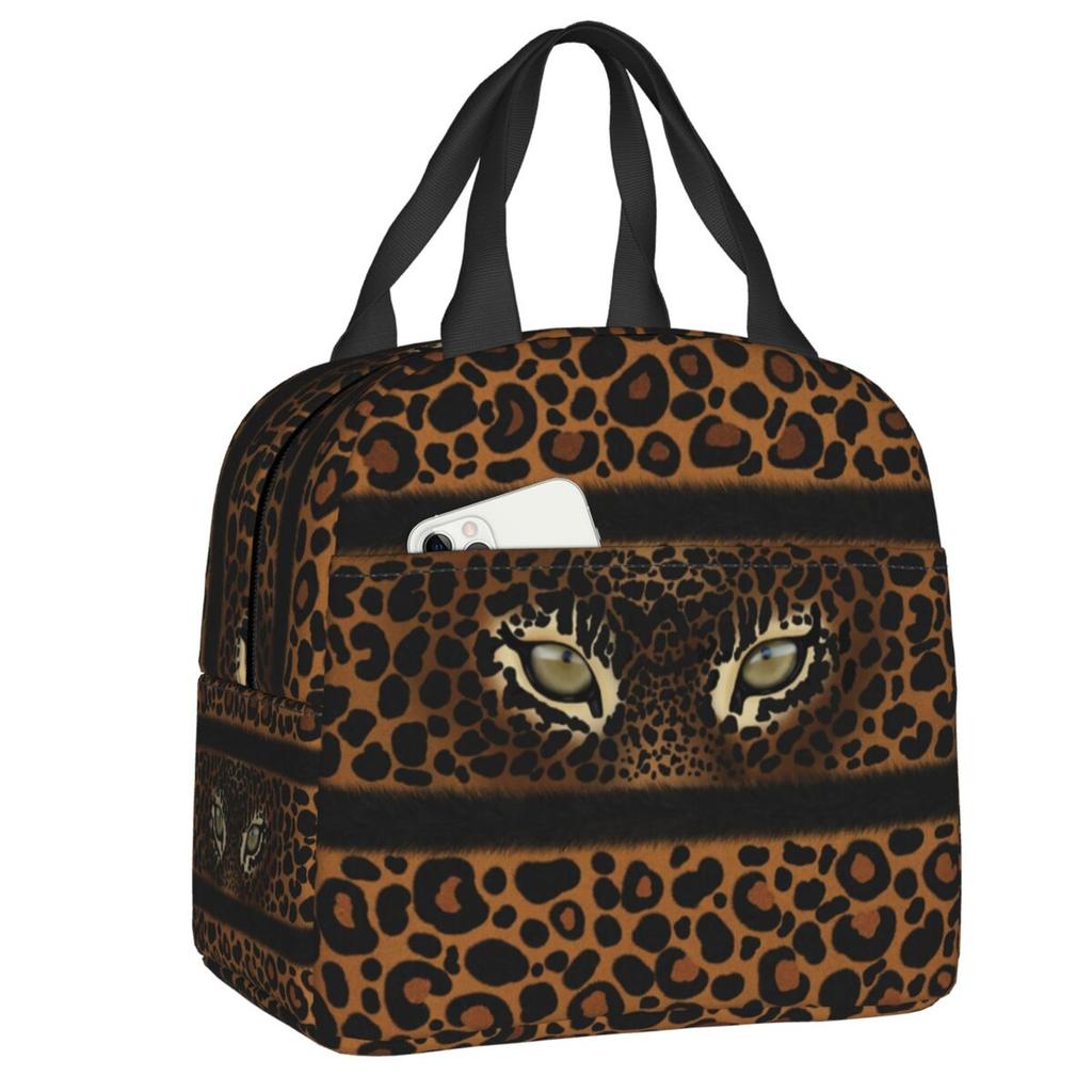 Custom Leopard Print Portable Lunch Boxes Women Leakproof Animal Fur Pattern Cooler Thermal Food Insulated Lunch Bag Student