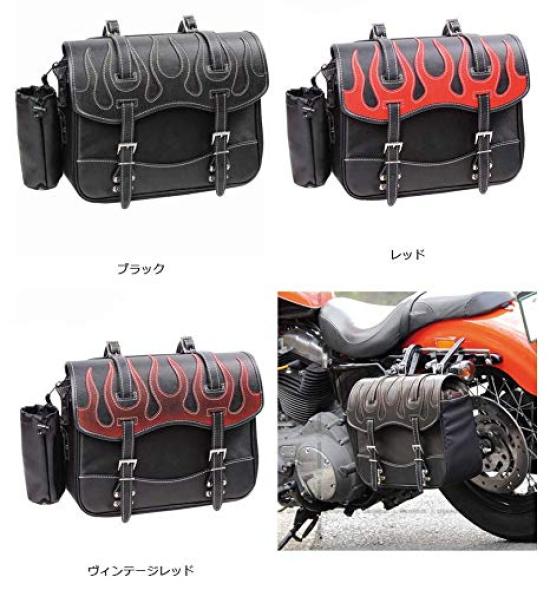 DEGNER Nylon Saddlebag with Bottle Fire PVC and Holder, Pattern, (Synthetic Leather) Nylon, 29x37x12cm, Red, NB-1F