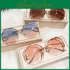Women Fashion Gradient Sunglasses Tea Ocean Water Cut Trimmed Lens Metal Curved Temples Sunglasses Female Uv400