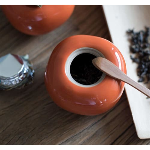 Gannbarou Tea Canister, Moisture and Oxidation Preventive Tea Container, Tea Ceremony Utensils, Realistic Persimmon Design, Ceramic Decor, Ornament, H
