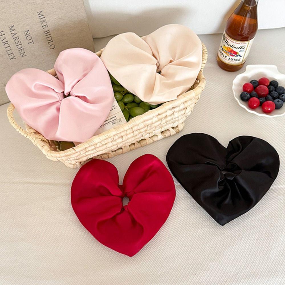 Heart Shape Heart Hair Rope Love Exaggerated Hair Ring Trendy Large Satin Hair Scrunchies Ladies