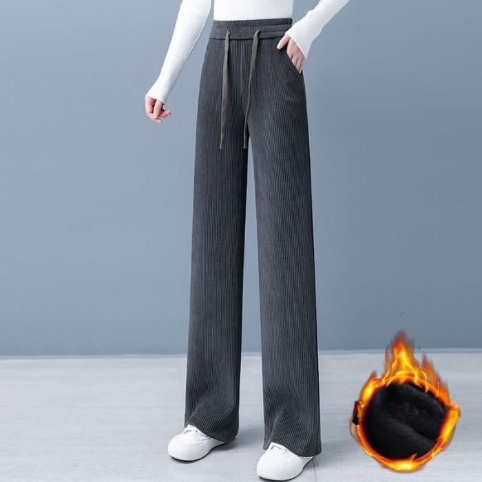 Wide-leg Pants Women's Autumn and Winter High-waisted Loose and Thin Plus Velvet Warm Straight-leg Trousers