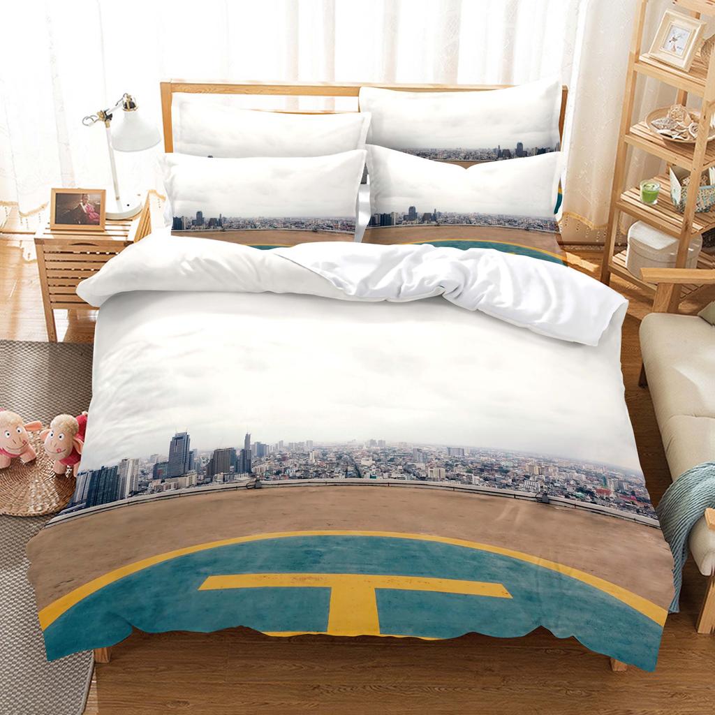 Building Famous Landscape Bedding Set For Bedroom Soft Bedspreads For Bed Home Comfortable Polyester Duvet Cover With Pillowcase