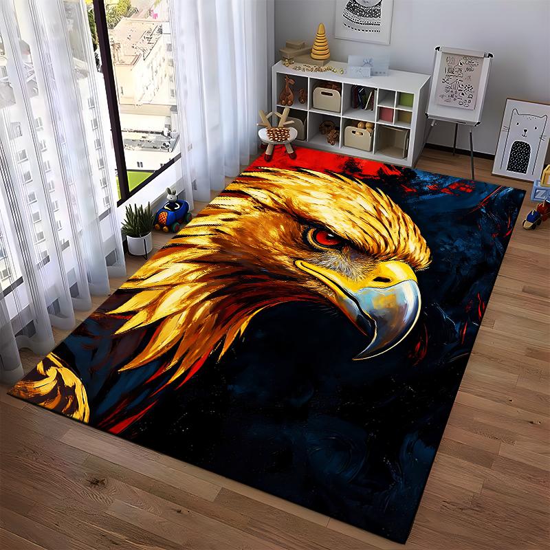 Golden Eagle Head Design Carpet with Bold Red and Black Background Suitable for use as an anti-slip for living room bedroom sofas