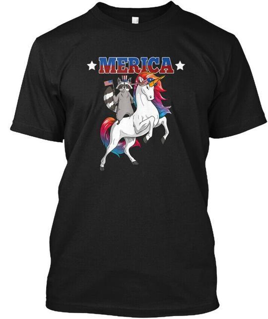Merica Raccoon Unicorn Usa American Flag T-Shirt Made in the USA Size S to 5XL