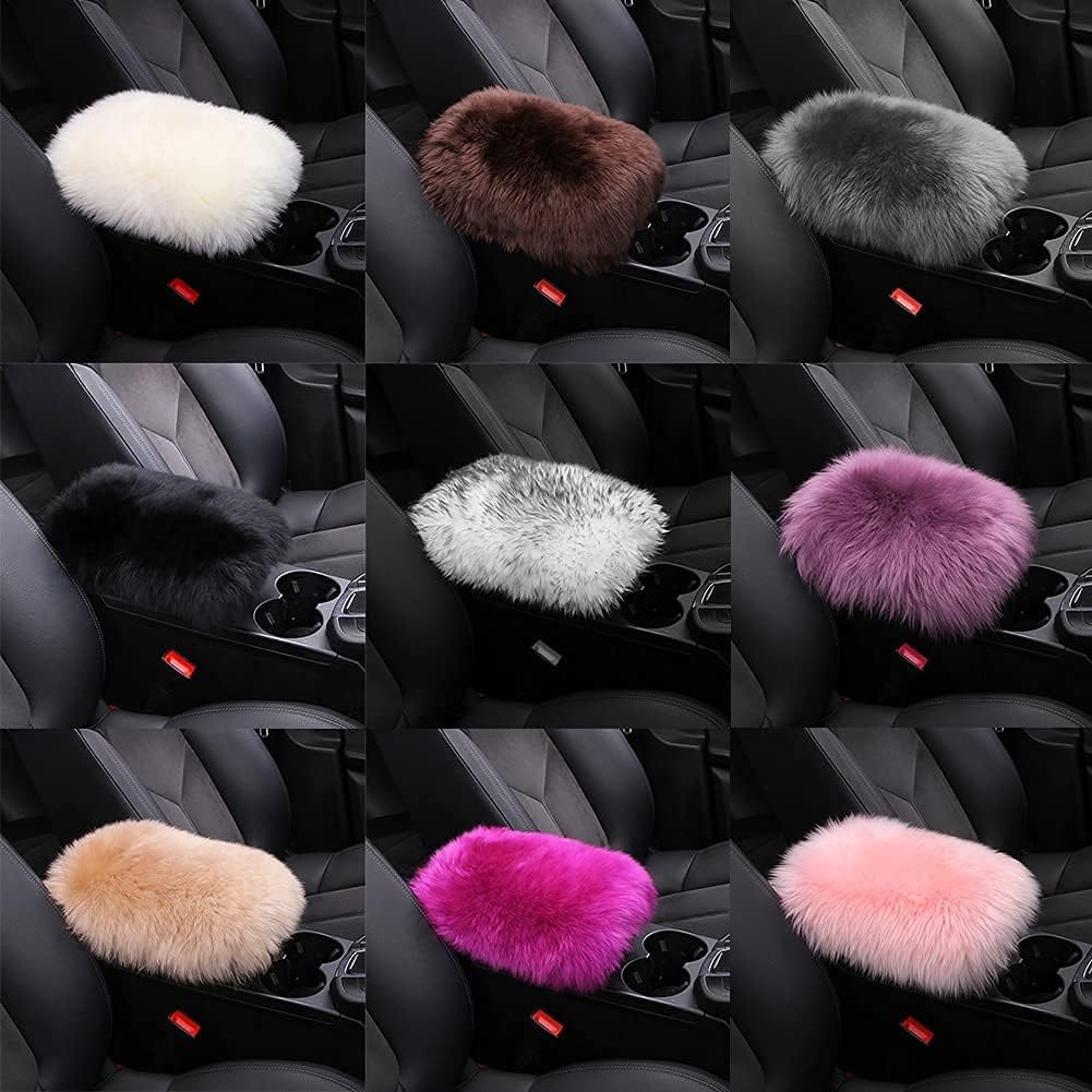 LLB Auto Center Console Cover Pad Universal Fit for SUV/Truck/Car, Sheepskin Wool Fur Car Armrest Seat Box Cover, Furry Fluffy Auto Armrest Cover