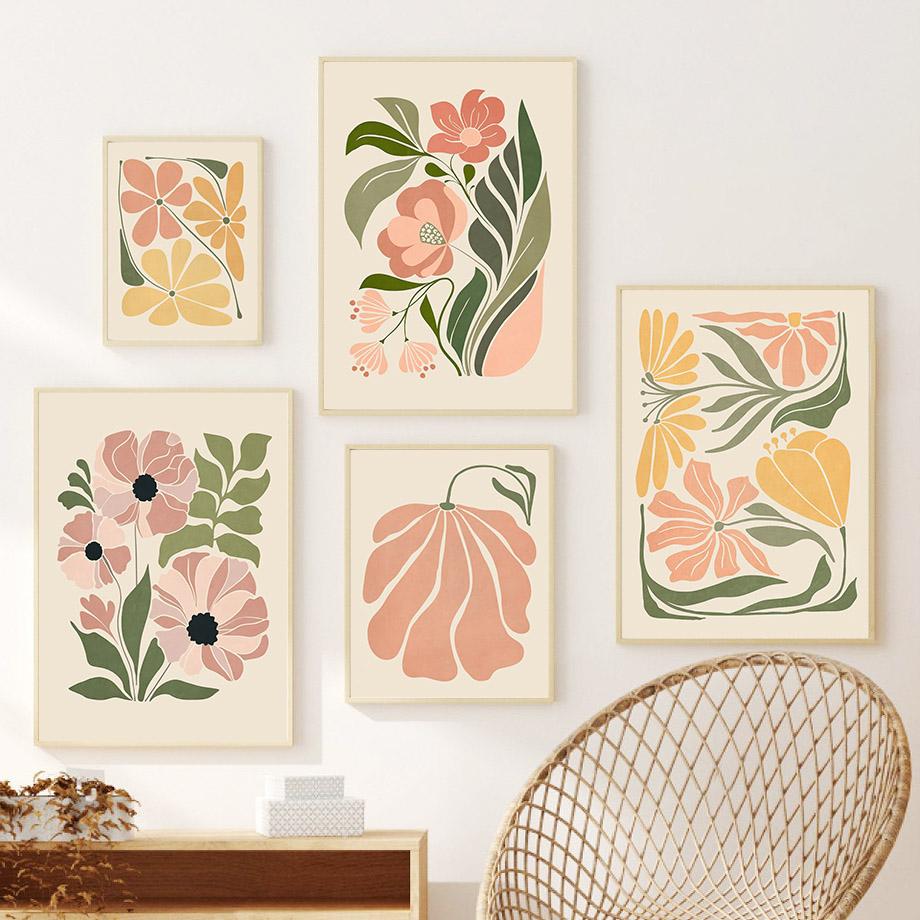 Абстрактный Цветочный Рынок Пион Маргаритка Листья Настенное Искусство Холст Живопись Винтажные Постеры И Принты Картина для Гостиной Домашний Декор