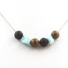 Stones and Minerals. Wooden Beads Necklace + Lava + Larimar from the Dominican Republic 8 Mm Stainless Steel Chain.