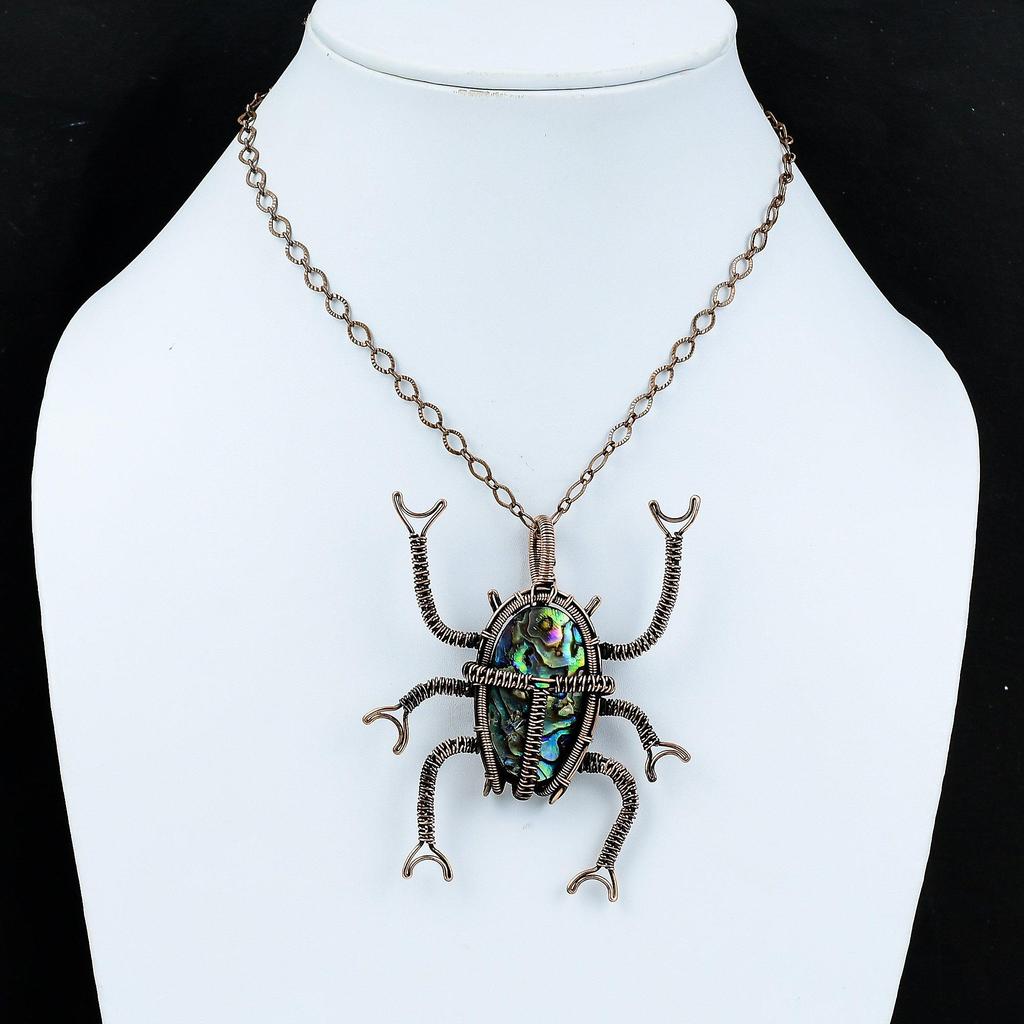 Подвеска в виде ракушки абалон, подвеска в виде медной проволоки, подвеска в виде жука, ювелирные изделия с драгоценными камнями, подвеска ручной работы, медные ювелирные изделия, подарок на годовщину