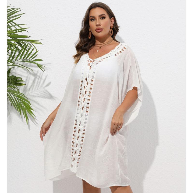 Женское платье-накидка большого размера, связанное вручную крючком с цветочным узором в стиле пэчворк, свободное пляжное бикини, наружное накидка