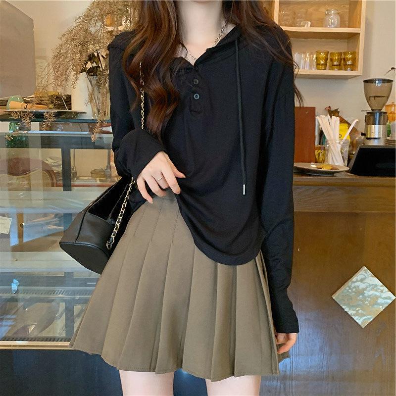 Осенняя новая тонкая толстовка с капюшоном для женщин Корейская студенческая футболка с длинными рукавами для женщин