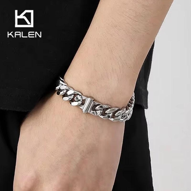 Kalen 10/12/13 мм Кубинская цепь Тяжелый браслет Блестящее ожерелье для мужчин Ювелирные изделия из нержавеющей стали 316L Золотого цвета Подарок на день рождения