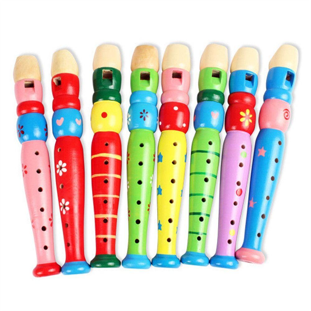 Instrument Baby Kids Music Toy for Children 6-Holes Recorder Wooden Flute Cartoon Flute Short Flute