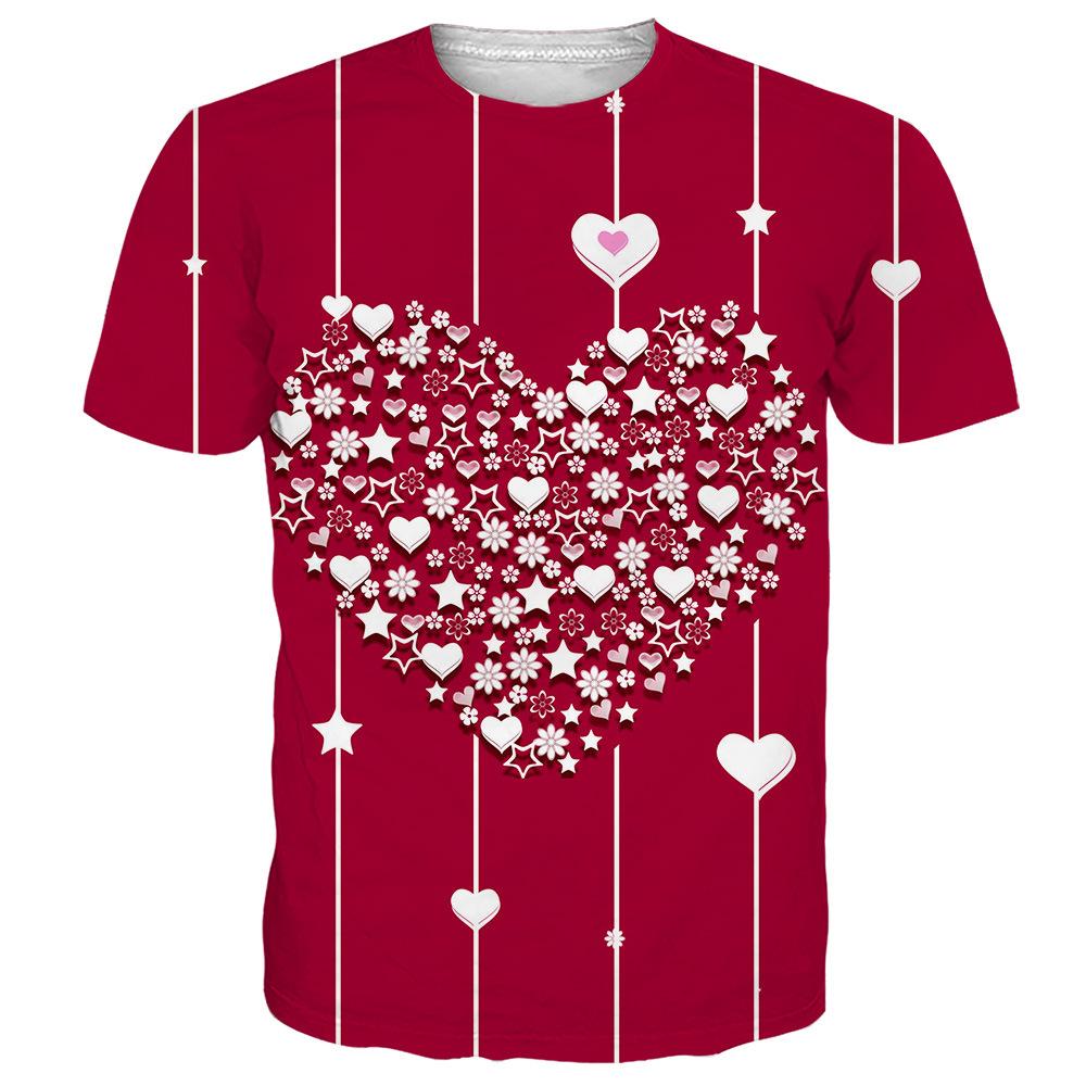 Летняя мужская футболка с 3D-цифровой печатью, повседневная футболка на День святого Валентина с надписью «Любовь в 3D»