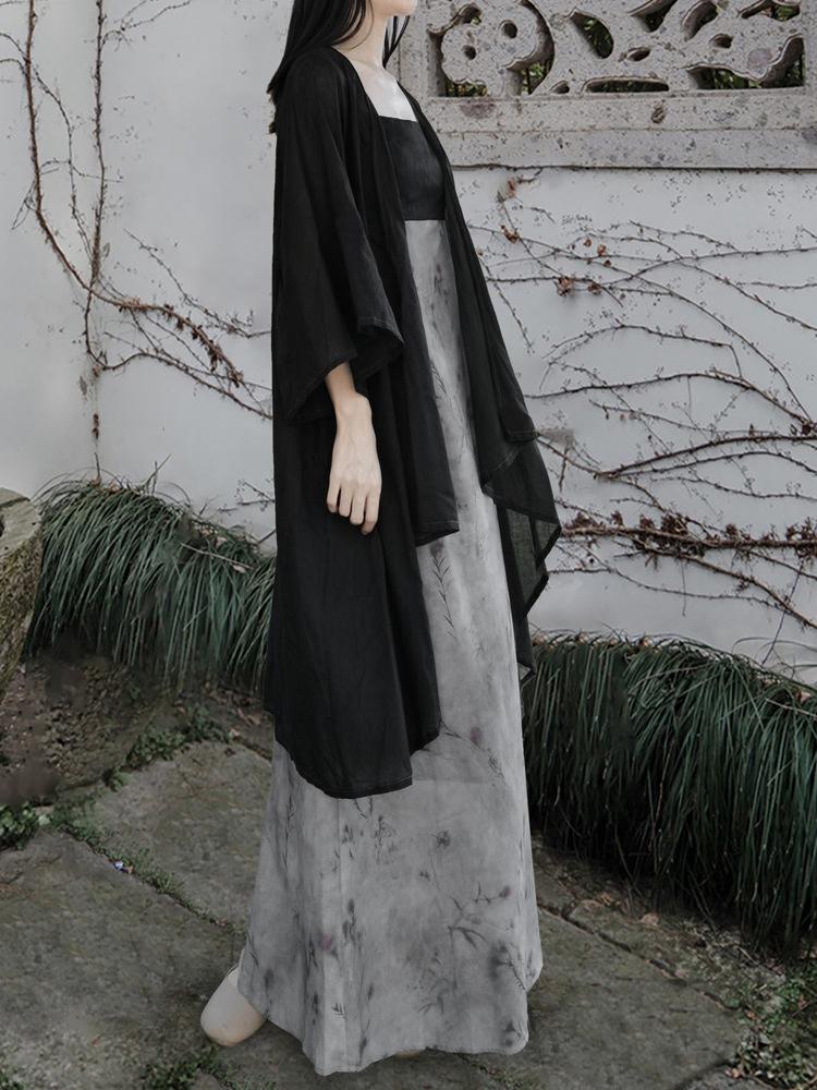 Johnature Woman Autumn Retro Loose Chinese Style Irregular Coat Vintage Flared Sleeves Solid Color Casual Coat