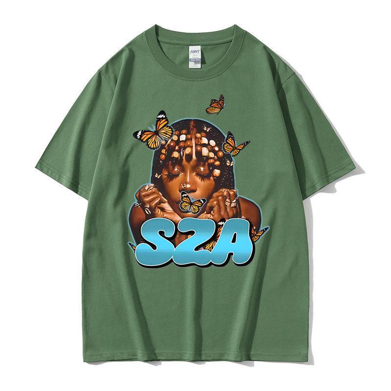 Rapper SZA Butterfly Face Graphic Tshirt Unisex Women Casual Cotton Vintage Tshirts Unisex Hip Hop Fashion Pop Music Tee Shirt