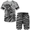 Men's Tiger Kibg T-Shirt+Shorts Suit Animal 3D Printed Short Sleeve Tracksuit Set for Men Male Casual Sportswear Oversized Tees