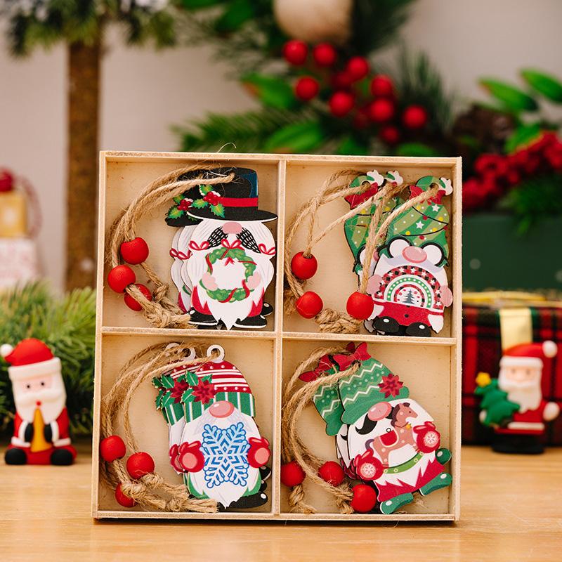 12Pcs Christmas Decoration New Year Gift Gnomes Pendants 2025 Christmas For Xmas Tree Wooden Hanging Ornaments