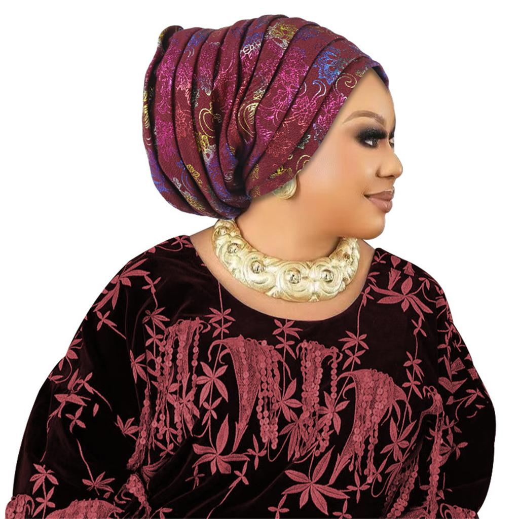 Glitter Full Body Pleated Turban Cap for Women