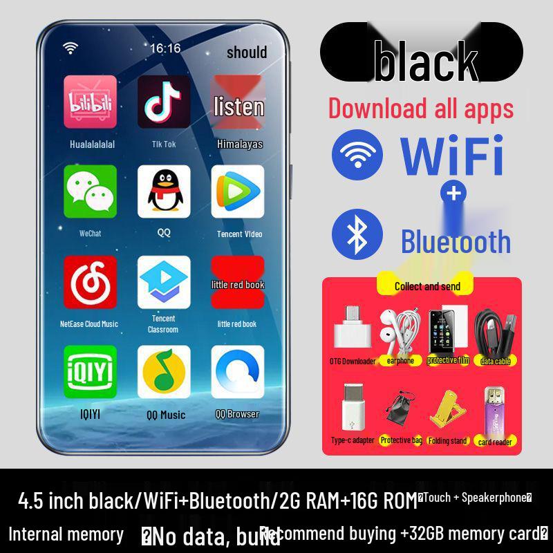 MP4/MP5-плеер с поддержкой Wi-Fi: Полноэкранное портативное устройство для музыки, видео, Bluetooth и чтения электронных книг